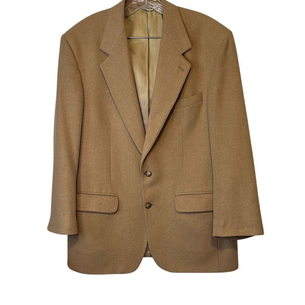 Bill Blass Tan 100% Camel Hair Sports Blazer Jacket Mens Two Button